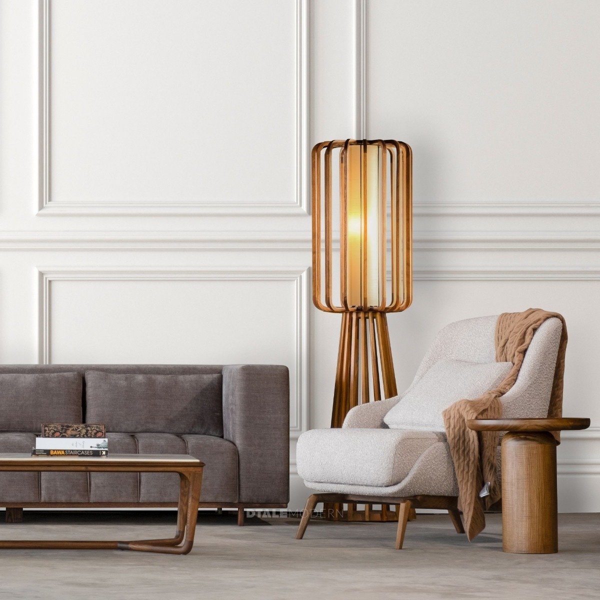 Modern wood store floor lamp