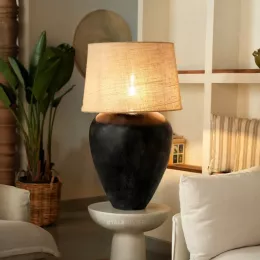 Mrinal-Mudka Terracotta Table Lamp - Black (L)