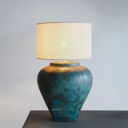 Samudra-Mudka Terracotta Table Lamp - Green