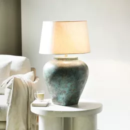 Samudra-Mudka Terracotta Table Lamp - Green