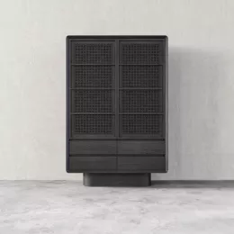 Voss Rattan Multifunctional Storage Cabinet - Carbon Black