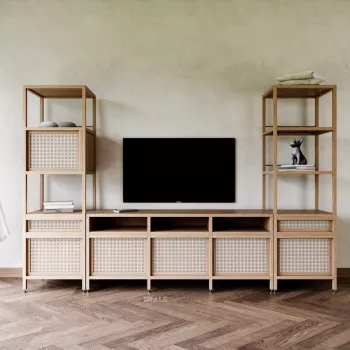 Samara Modular Rattan Media Console with 2 Tall Cabinets