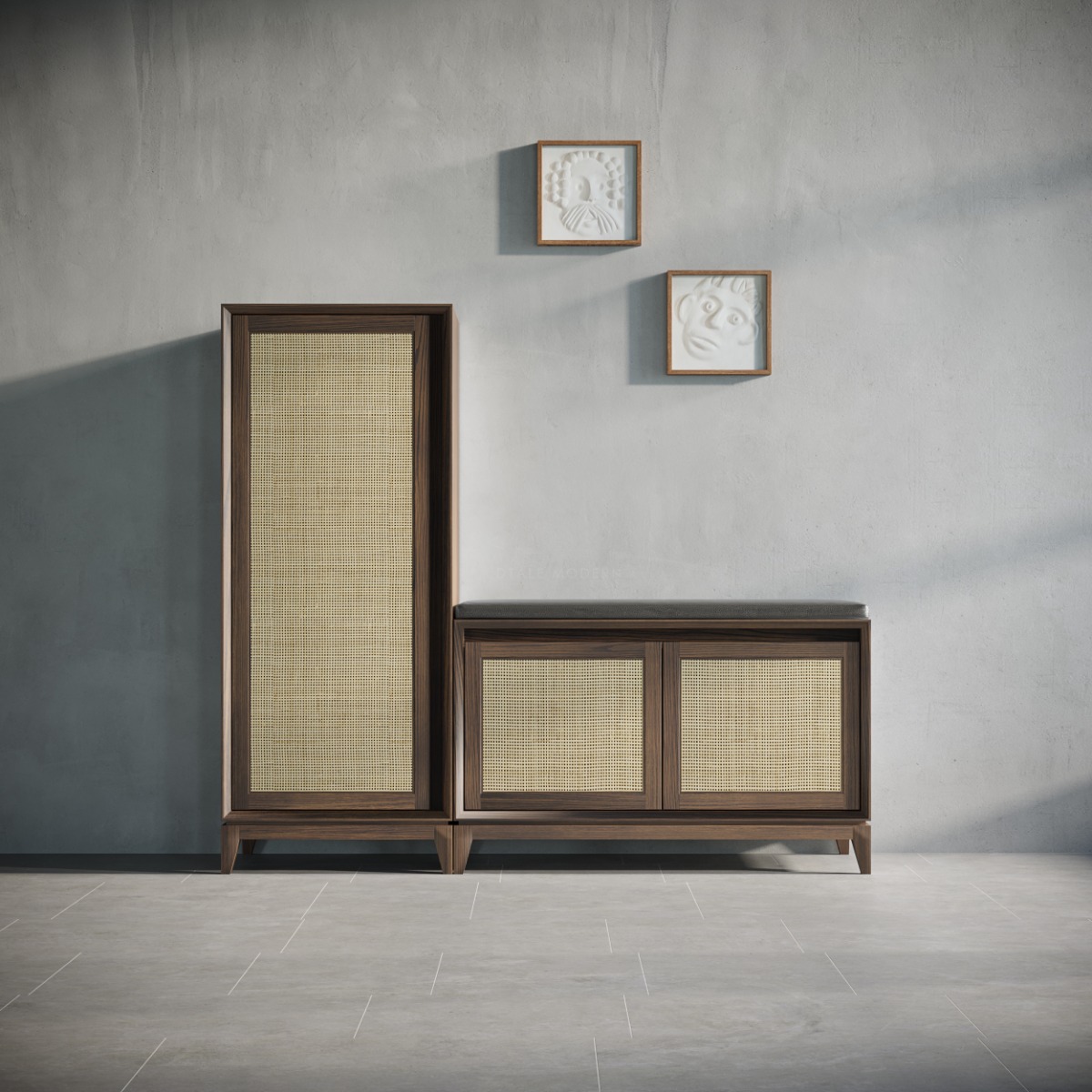 Shoe rack rattan top